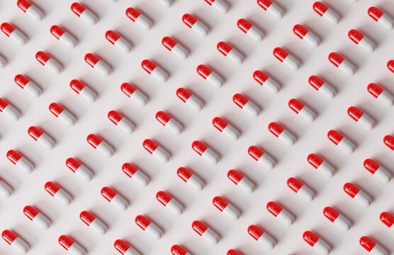 Pills in rows on seen from above
