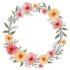 Romantic floral wreath border with hand-painted watercolor flowers, delicate greenery, and subtle sparkle effects for a heartfelt greeting.