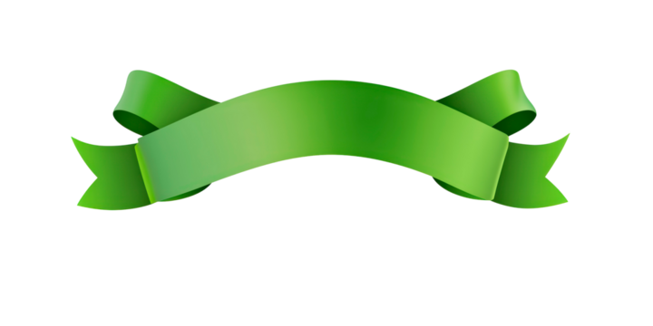 Green ribbon banner decoration for announcements isolated on transparent background