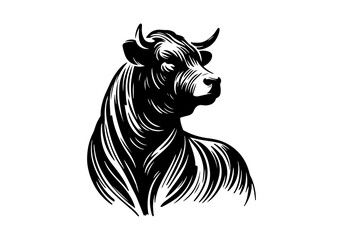 Japanese Black wagyu cattle hand drawn vector illustration