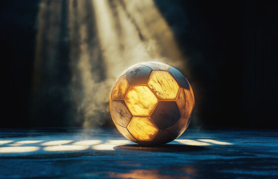 Football sport wallpaper background. Soccer ball close up. Spotlight cinematic scene for sports background.