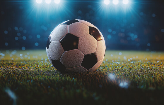 Football sport wallpaper background. Soccer ball close up. Spotlight cinematic scene for sports background.