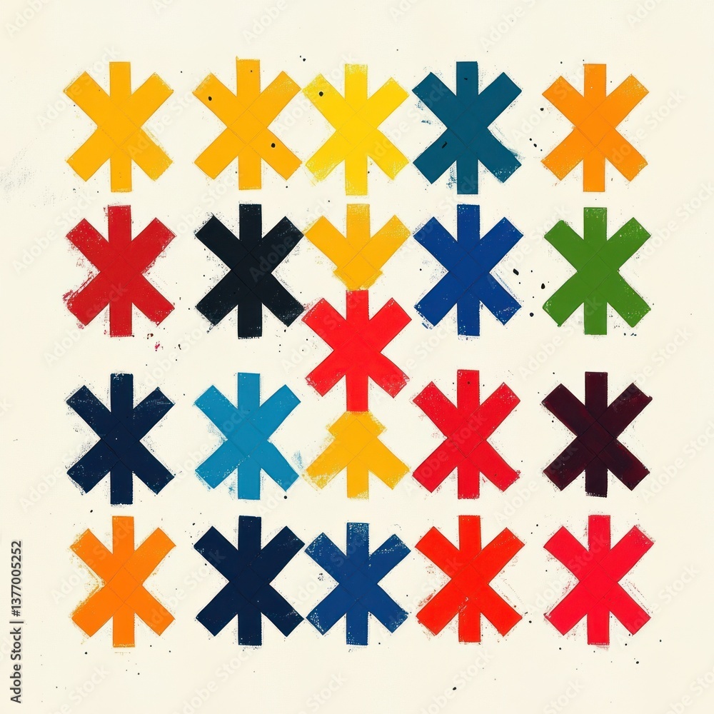 Poster colorful cross pattern minimalist art design with vibrant grids and white background