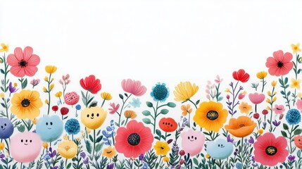 Spring Floral Frame with Tulips Carnations and Anemones for Mother's Day