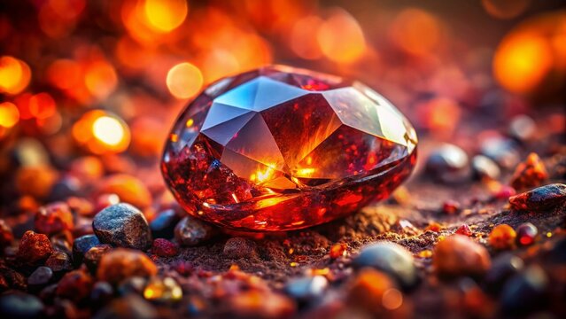 Miniature Sardius Gemstone Close-Up: Vibrant Red-Brown Jewel, Tilt-Shift Photography
