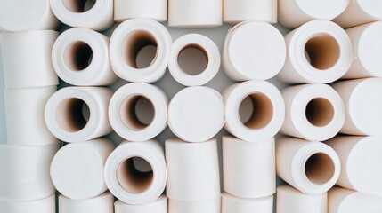 White rolls stacked in pile. Sanitary paper for hygiene in a clean background for personal use