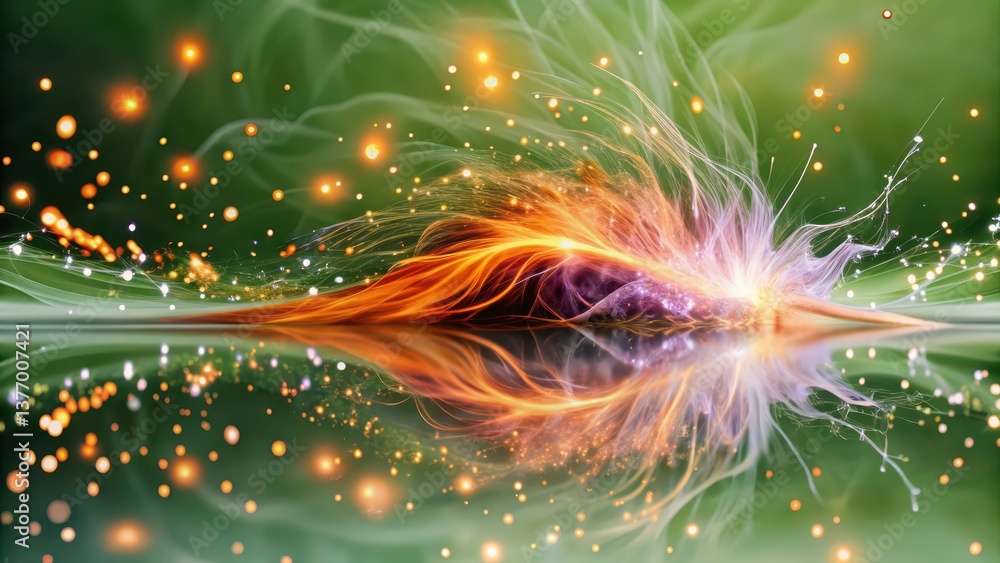 Poster abstract background with glowing energy forms and reflections