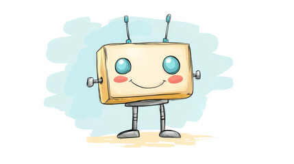 Naklejka premium Cute robotic character with smiling face, showcasing sleek design and playful features, perfect for children content