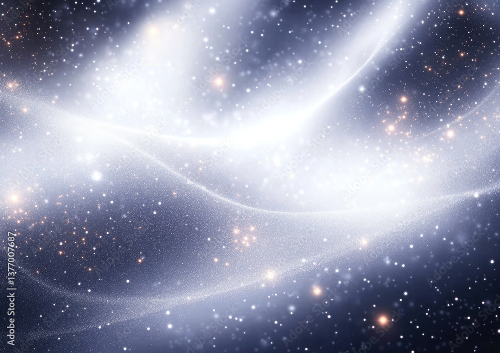 Poster silk curves glittering illumination abstract background with bokeh stars and textured waves