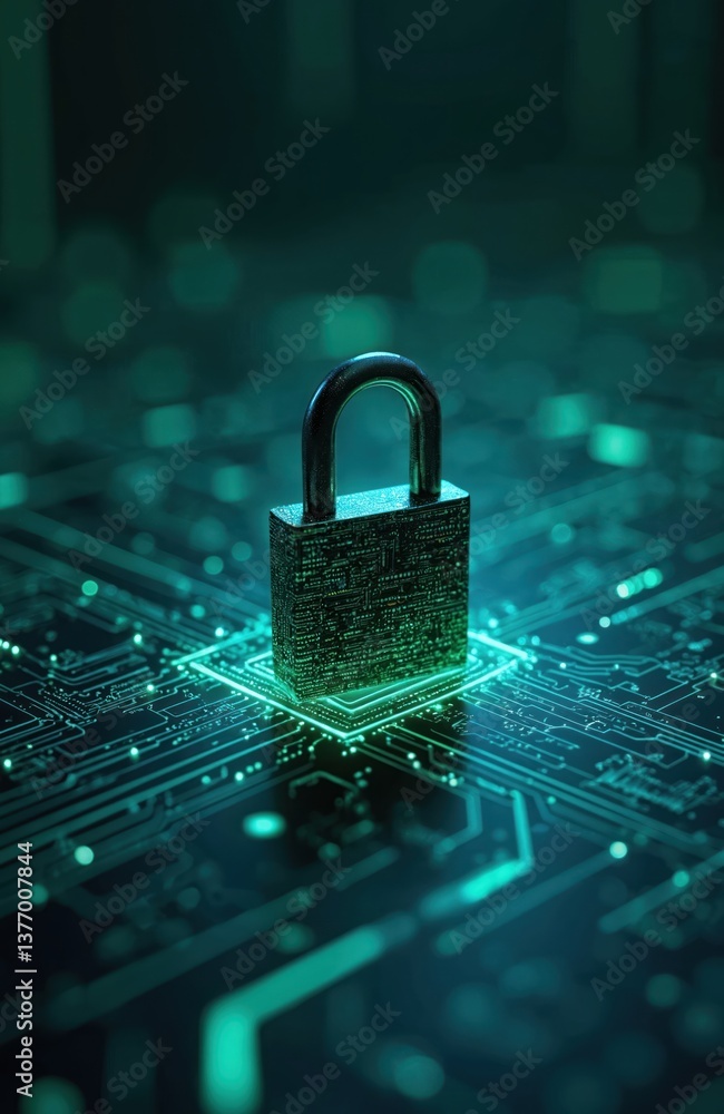 Aufkleber padlock on glowing abstract electronic circuit background, cyber security concept. digital security,