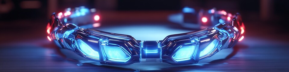 Fototapeta premium Hyper-modern choker with floating AI-driven holographic projections and shifting neon highlights