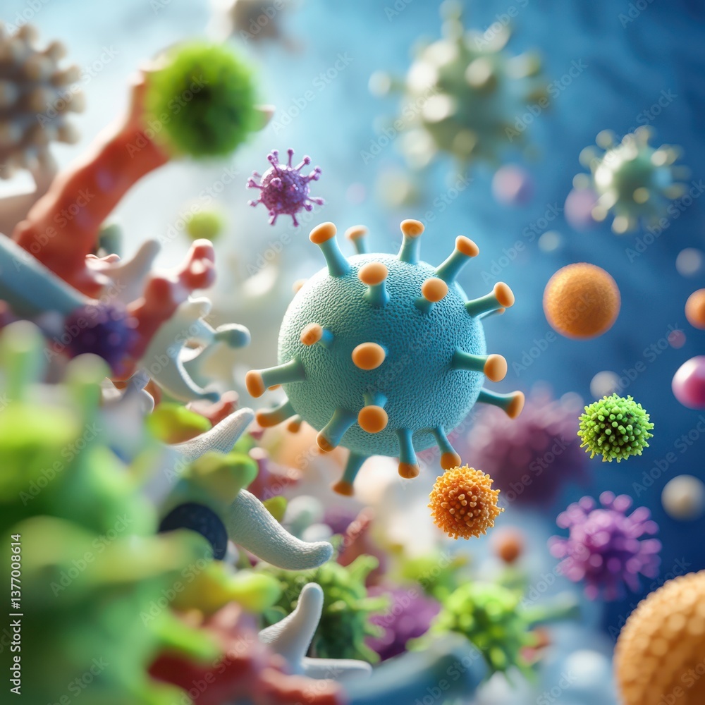 Poster exploring the impact of viruses on gigapixelstandard science lab digital art microbial world close-u