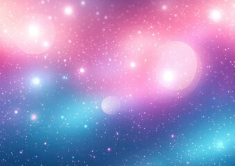 Obraz premium Dreamy Pastel Galaxy Background with Glowing Stars and Bokeh Lights in Pink and Blue Gradients