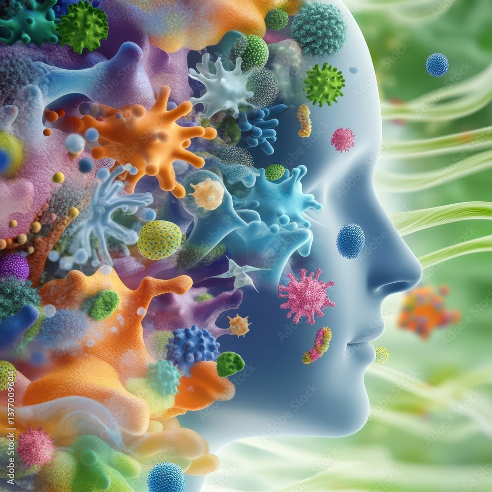 Poster exploring microbial interactions in the human microbiome science laboratory visual art natural envir
