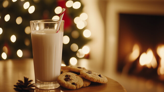 Milk and Cookies by the Fireplace on Christmas
