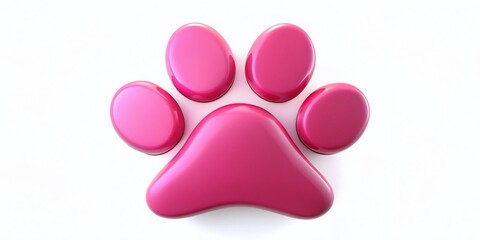 Minimalist Pink Cartoon Cat Paw Print on White Background Stock Photo