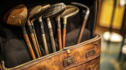 Vintage golf clubs in leather case.