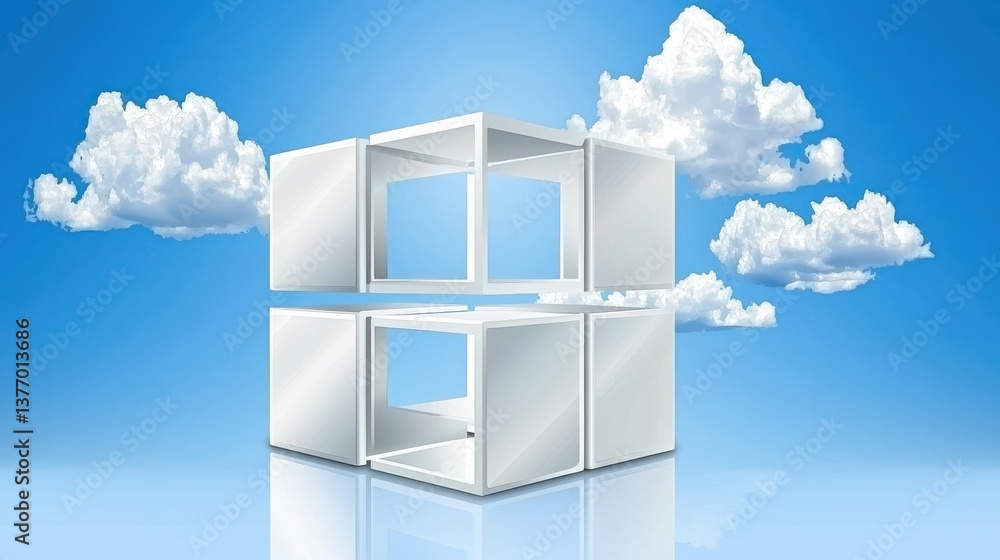 Aufkleber exploring fourdimensional hypercube tesseract concepts digital realm 3d artwork blue sky abstract pe