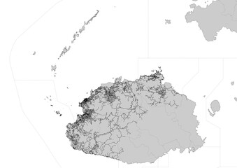 vector map of highway of western division in Fiji with black and white color