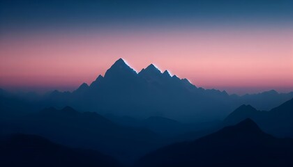 Simple mountain peak silhouette against a smooth gradient twilight sky, minimalist style.