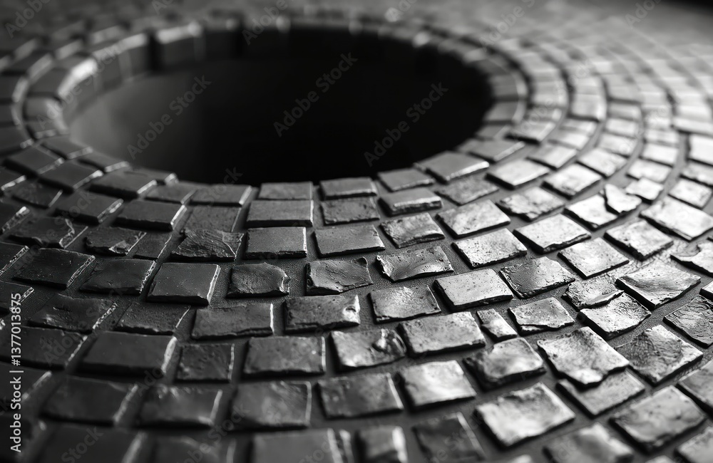Leinwandbilder black and white image depicts circular structure with mosaic tile texture. this could be ancient mon