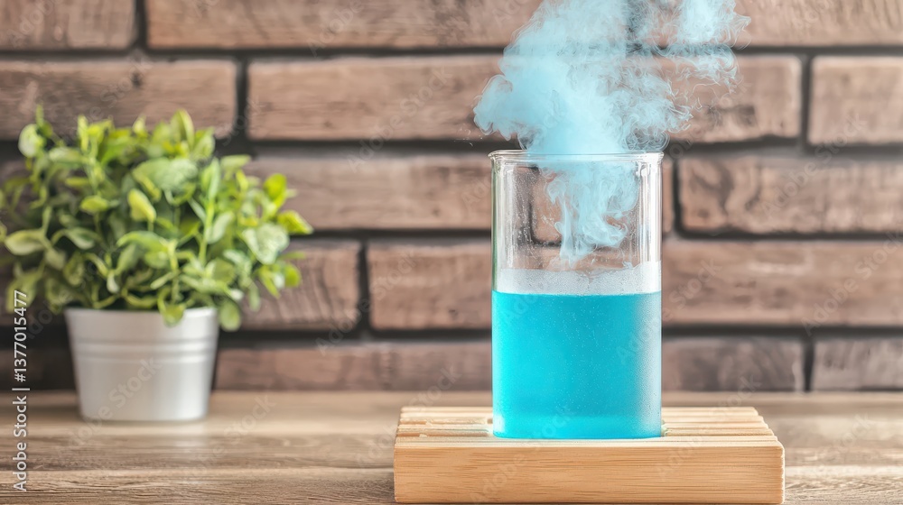 Poster scientific experiment with controlled blue flame from alcohol lamp laboratory setting visual display