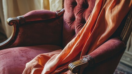 Obraz premium Luxurious antique armchair with draped fabric.