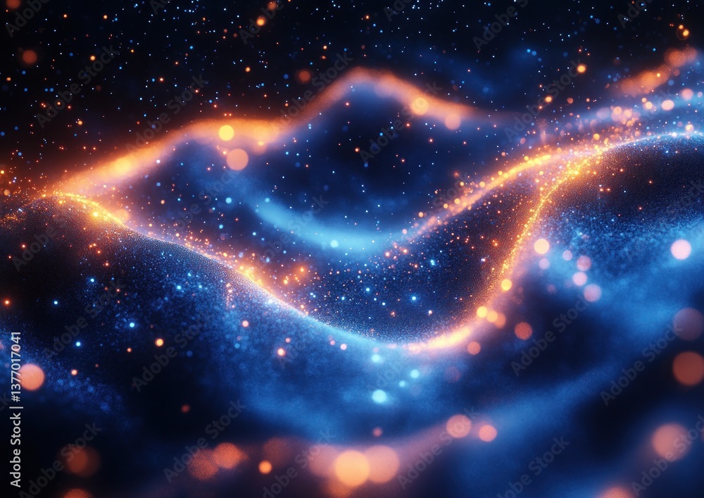 Aufkleber dreamy bokeh effect with vibrant blue color palette and soft glowing orbs in cosmic background