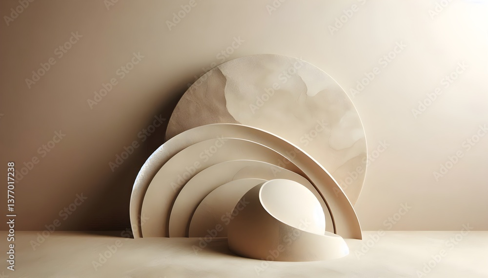Poster serene desert-inspired abstract scene with smooth stone formations and soft textures.