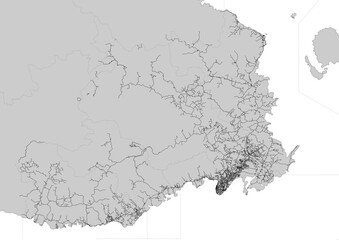 vector map of highway of central division in Fiji with black and white color