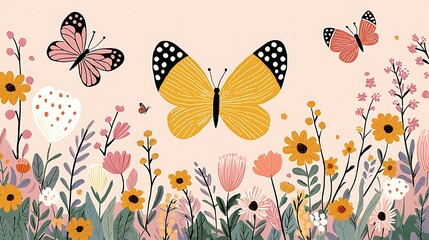 Affectionate Purple Charm Colorful Butterflies and Floral Design Artwork
