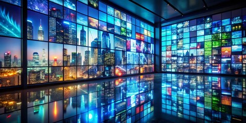 Night Cityscape Video Streaming Website, Glowing Screens, Urban Night