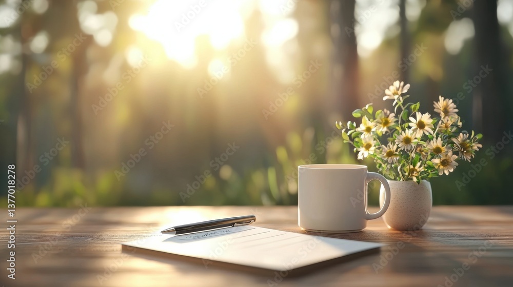 Poster a cozy and organized workspace with a warm-toned color scheme, featuring a to-do list and a cup of c