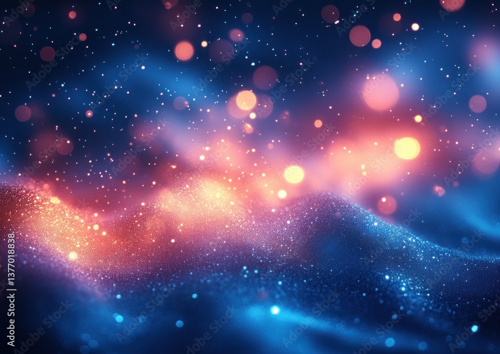 Aufkleber blue glitter hexagon background with ethereal bokeh and soft textures