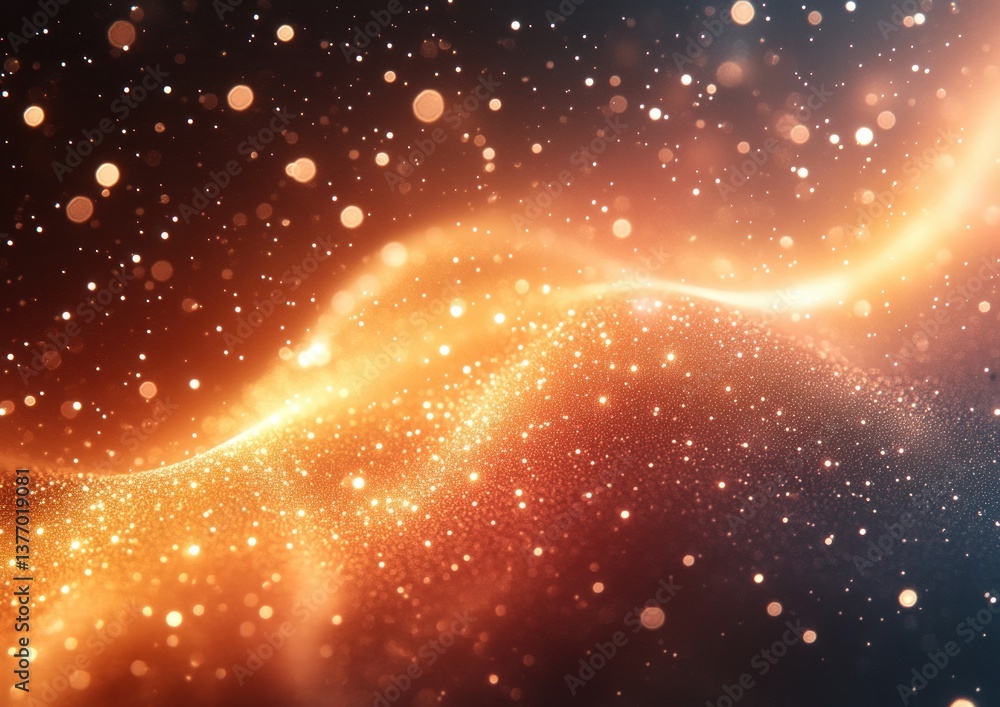 Poster shimmering light and curves with bokeh gold and white gradient background design