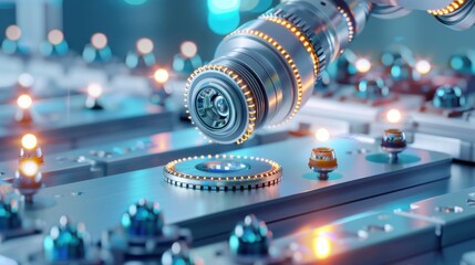 Precision ball bearings manufacturing process industrial facility gigapixel standard high-tech environment close-up view