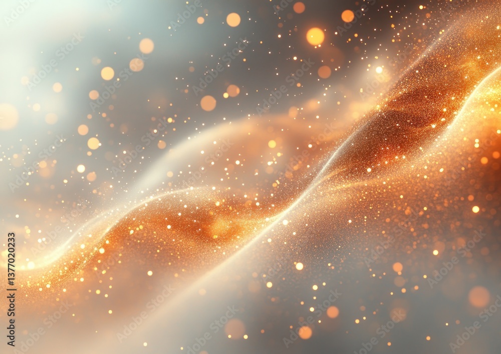 Poster shimmering light and curves with bokeh gold and white gradients background horizontal