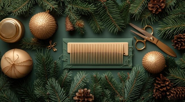 Christmas Hair Salon Banner with Scissors and Comb