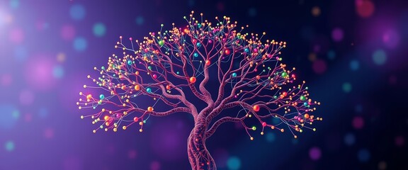 Abstract digital tree branching out, showcasing interconnected nodes representing growth, digital tree, minimalist