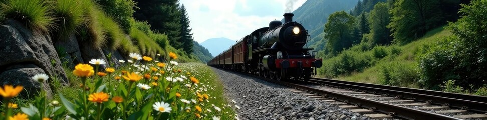 Fototapeta premium donna posa lungo la Ferrovia con la sua macchina, acqua, macchina, oggetti