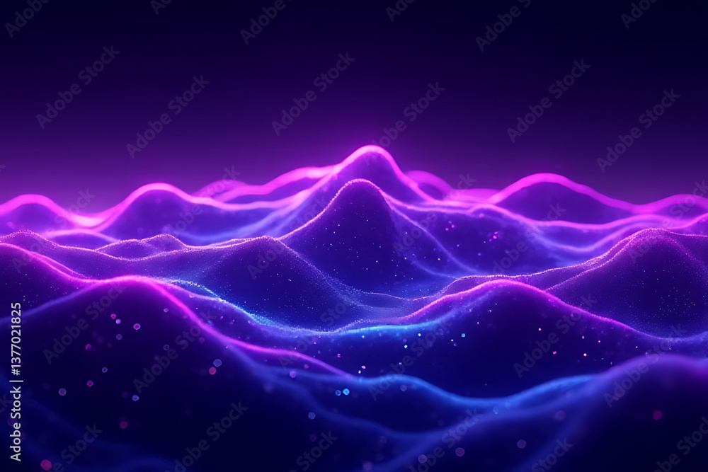 Poster dynamic wave patterns abstract digital art neon glow vivid colors 3d perspective streaming visuals