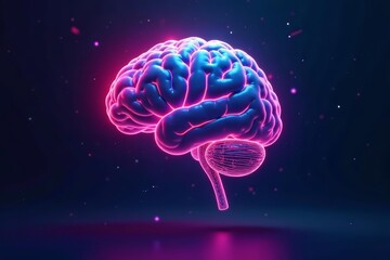 Abstract futuristic concept of a digital brain with neon glowing effects, artificial intelligence, glowing