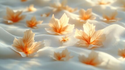 Golden Maple Leaves and Misty Clouds Autumn Background