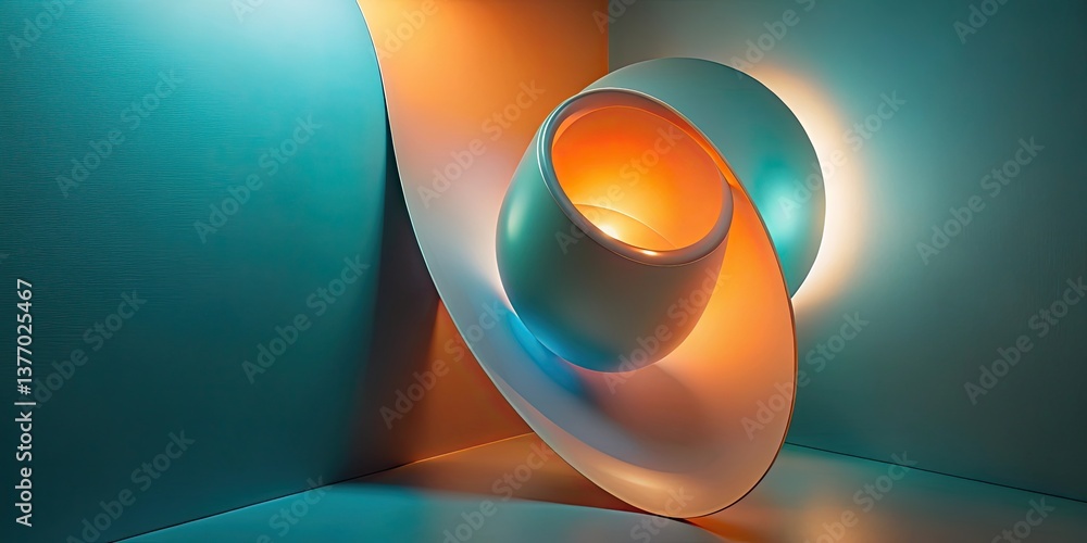 Poster abstract background with illuminated sphere and curving forms