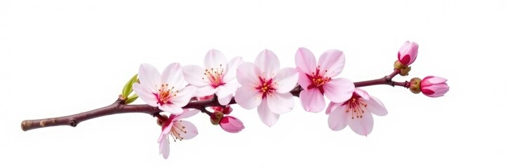 Fototapeta premium Single branch with delicate flowers isolated on white background, blossom, petals