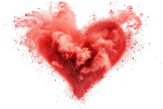 Vibrant Red Heart Shape Created from Colorful Powder Explosion on Black Background Symbolizing Love and Passion in Artistic and Abstract Way