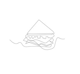 Sandwich illustration vector in doodle style. Outline food illustration. Fast food sketch isolated on white