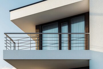 Modern Minimalist Balcony with Sleek Aluminum Railings and White Plaster Walls