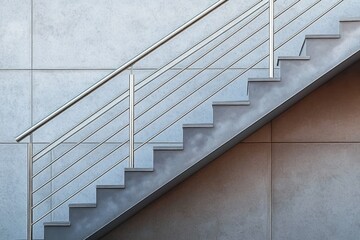 Modern minimalist staircase with elegant aluminum railings and concrete wall