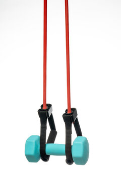 Suspended Dumbbell with Resistance Bands on White Background